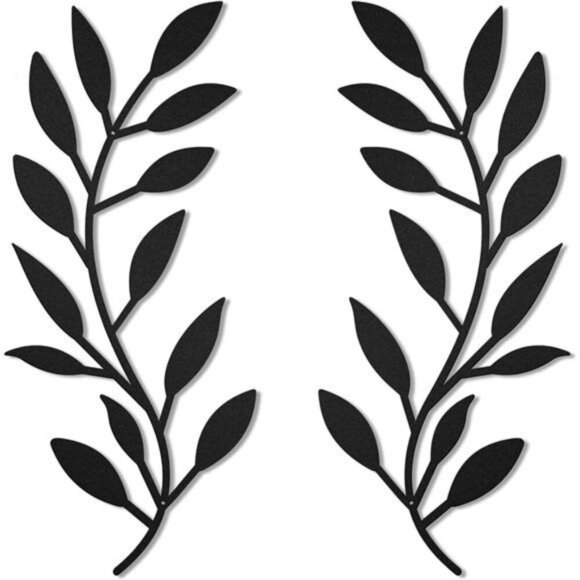 Metal Leaf Wall Art Set Black Olive Branch Decor for Living Room Hallway - Picture 1 of 7